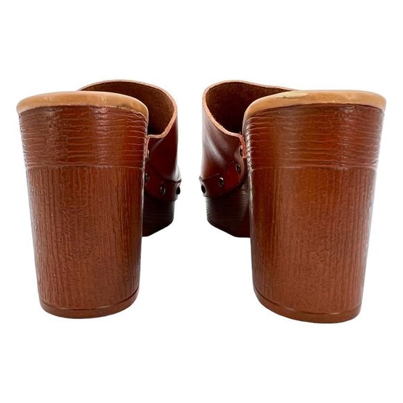 Cato Comfort Brown Leather Studded Braided Detail 4” Block Heel Clogs Size 9 - Picture 12 of 13